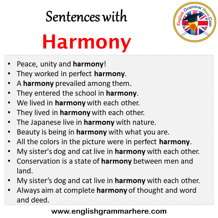 Sentences with Harmony, Harmony in a Sentence in English, Sentences For Harmony