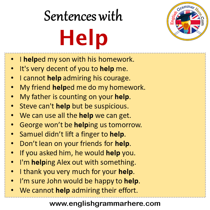 Sentences with Help, Help in a Sentence in English, Sentences For Help
