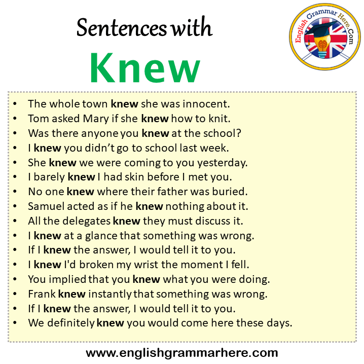 Sentences with Knew, Knew in a Sentence in English, Sentences For Knew