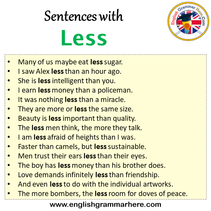 Sentences with Less, Less in a Sentence in English, Sentences For Less