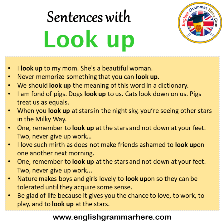 Sentences with Look up, Look up in a Sentence in English, Sentences For Look up