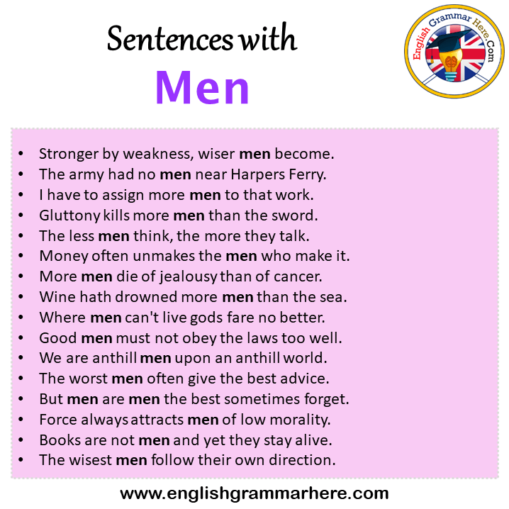 Sentences with Men, Men in a Sentence in English, Sentences For Men