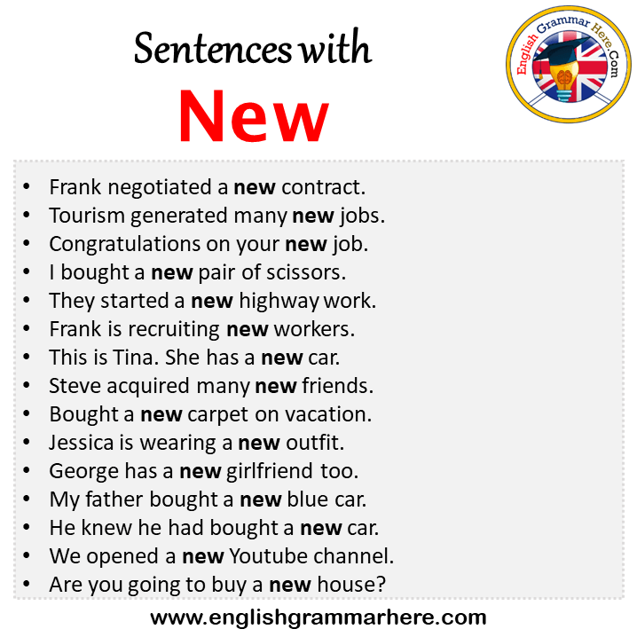 Sentences with New, New in a Sentence in English, Sentences For New