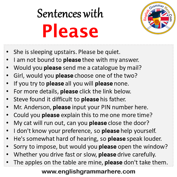 Sentences with Please, Please in a Sentence in English, Sentences For Please