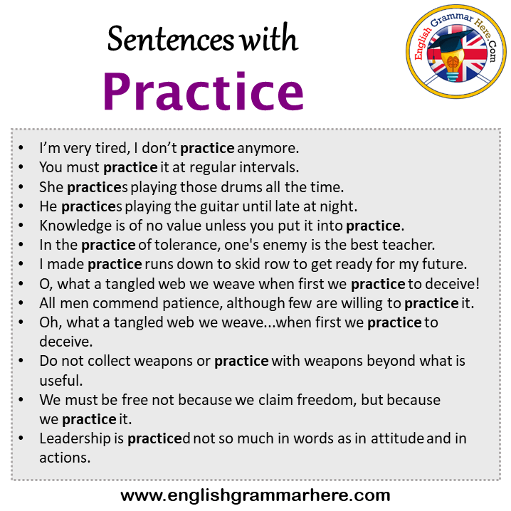 Sentences with Practice, Practice in a Sentence in English, Sentences For Practice