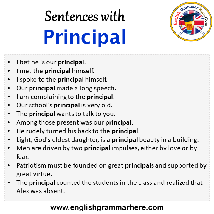 Sentences with Principal, Principal in a Sentence in English, Sentences For Principal