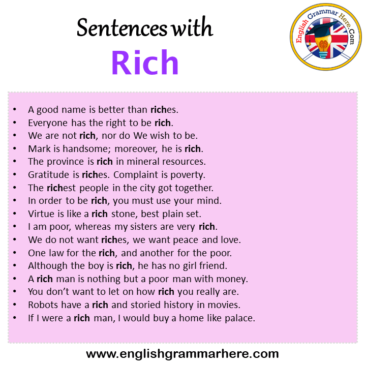Sentences with Rich, Rich in a Sentence in English, Sentences For Rich