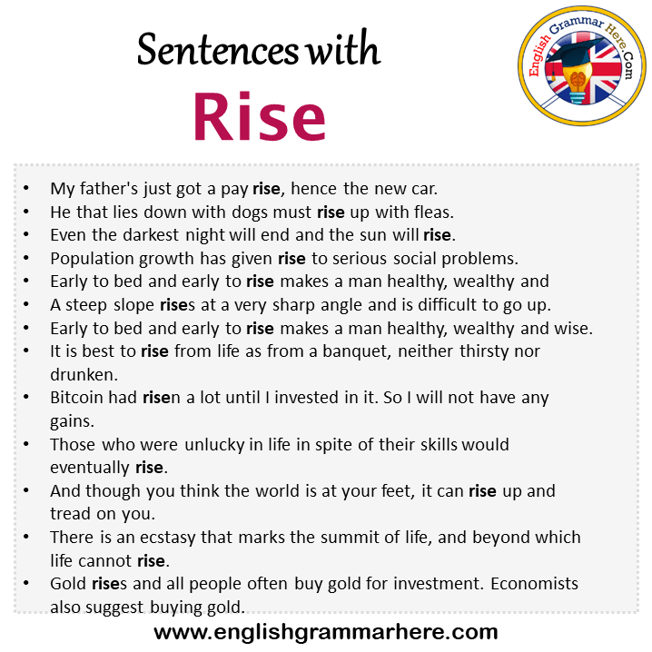 Sentences with Rise, Rise in a Sentence in English, Sentences For Rise