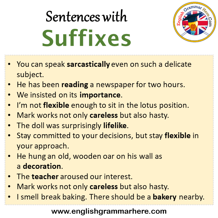 Sentences with Suffixes, Suffixes in a Sentence in English, Sentences For Suffixes