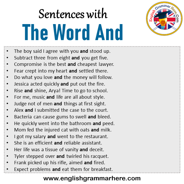 Sentences with The Word And, The Word And in a Sentence in English, Sentences For The Word And