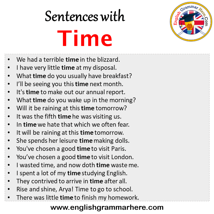 Sentences with Time, Time in a Sentence in English, Sentences For Time