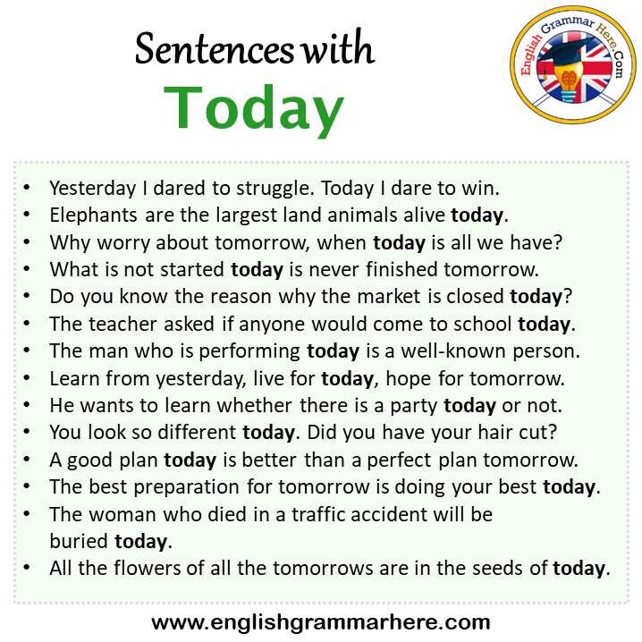 Sentences with Today, Today in a Sentence in English, Sentences For Today