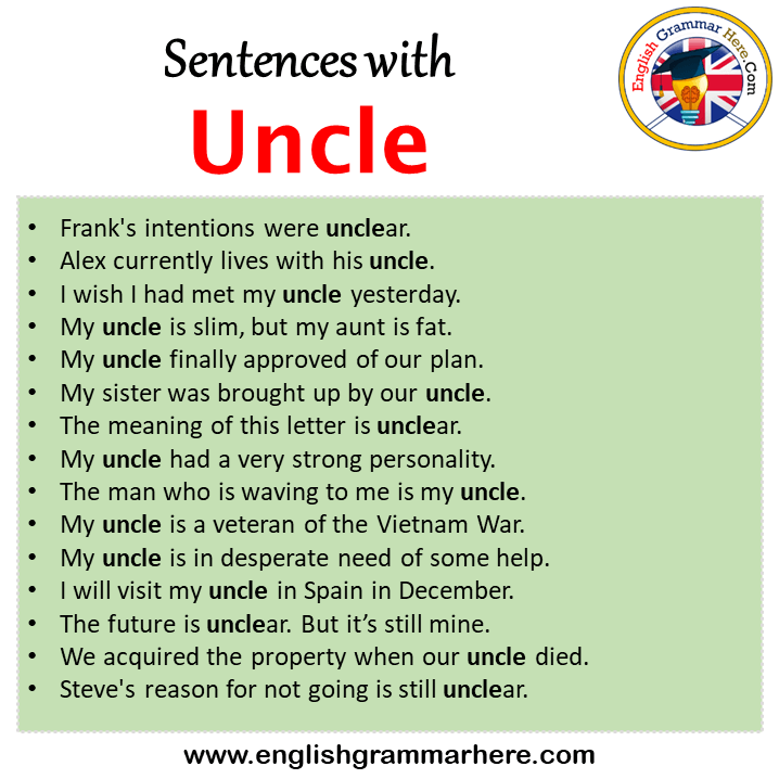 Sentences with Uncle, Uncle in a Sentence in English, Sentences For Uncle