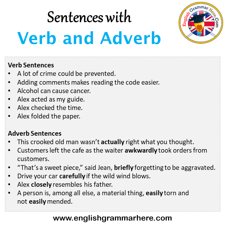 Sentences with Verb and Adverb, Verb and Adverb in a Sentence in English, Sentences For Verb and Adverb