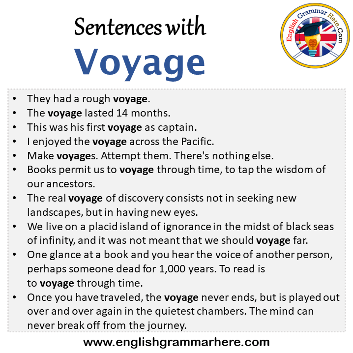 Sentences with Voyage, Voyage in a Sentence in English, Sentences For Voyage