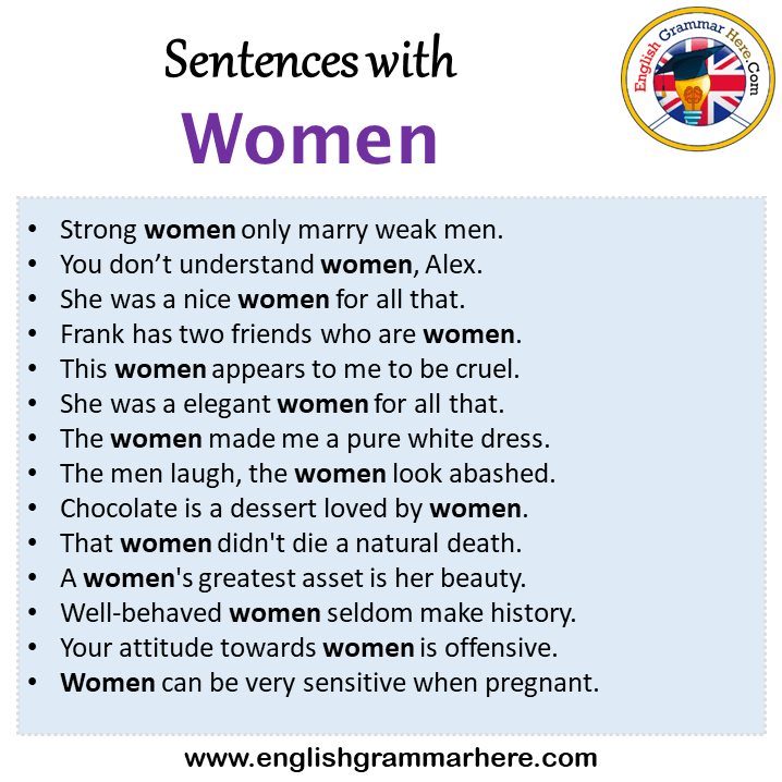 Sentences with Women, Women in a Sentence in English, Sentences For Women