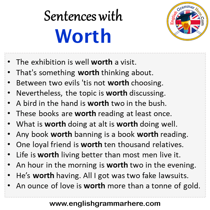 Sentences with Worth, Worth in a Sentence in English, Sentences For Worth