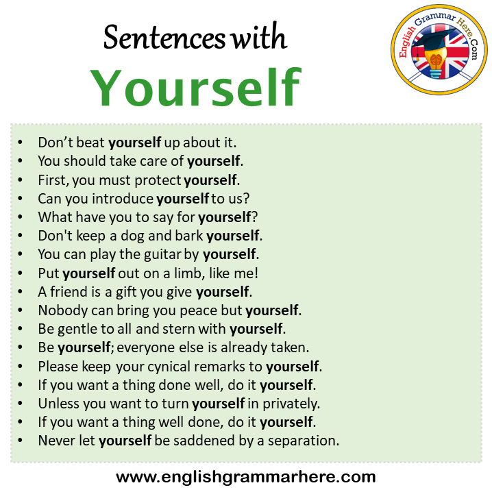 Sentences with Yourself, Yourself in a Sentence in English, Sentences For Yourself