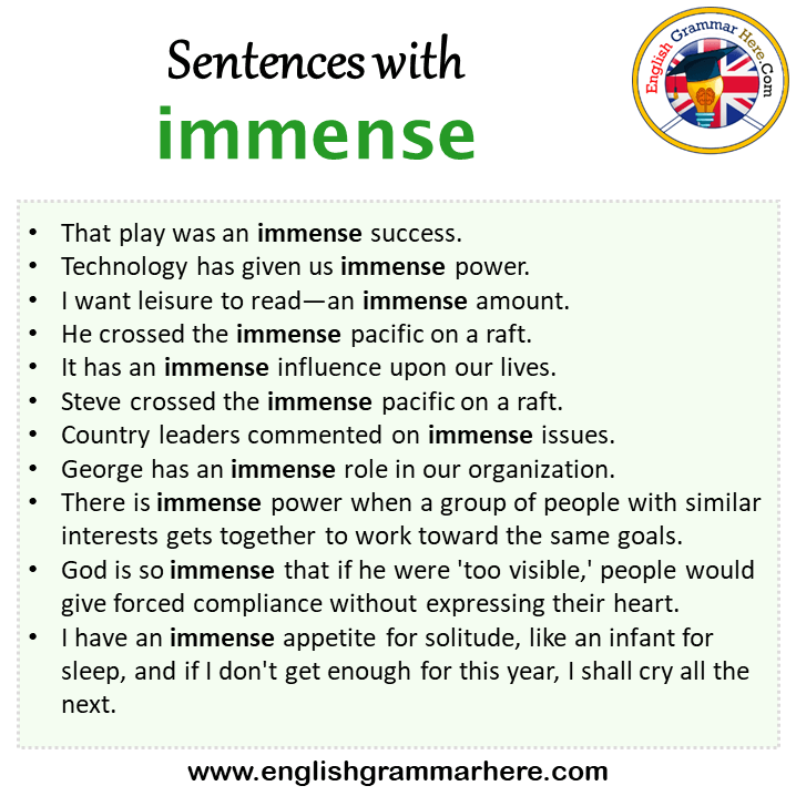 Sentences with immense, immense in a Sentence in English, Sentences For immense