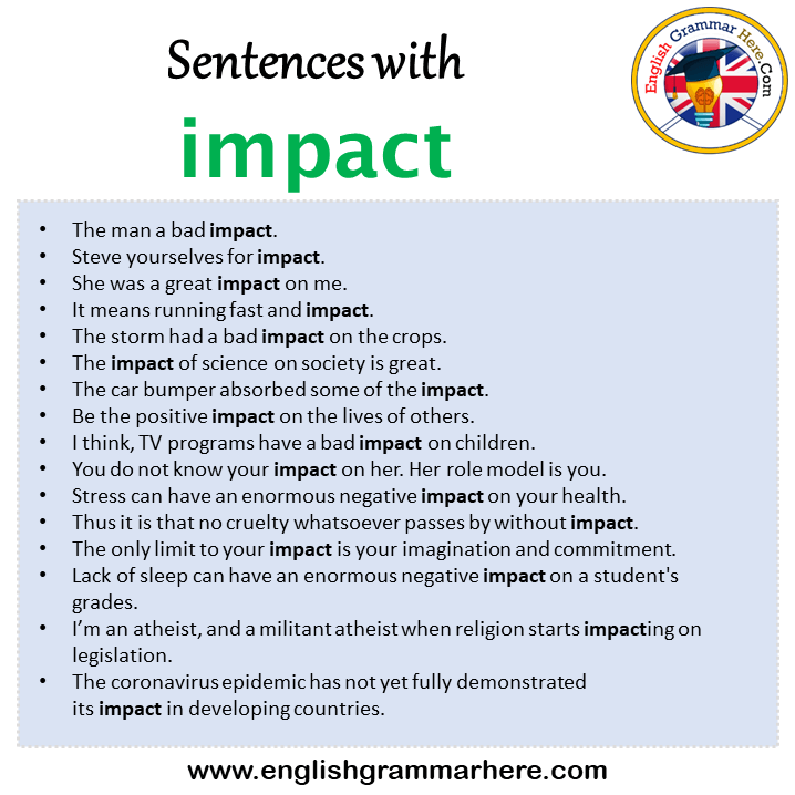 Sentences with impact, impact in a Sentence in English, Sentences For impact