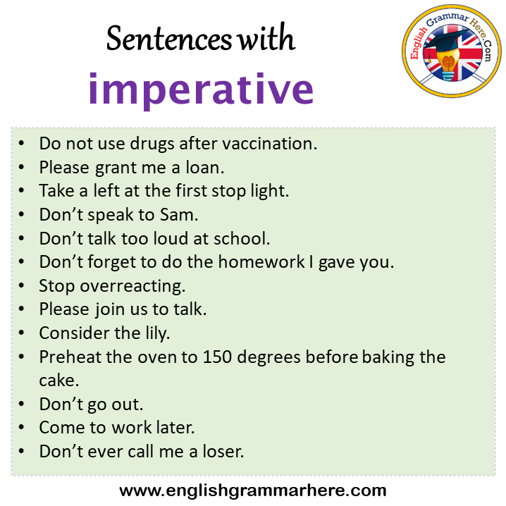 Sentences with imperative, imperative in a Sentence in English ...