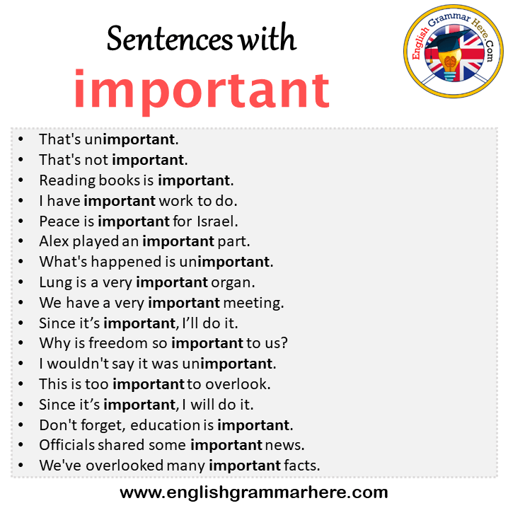 Sentences with important, important in a Sentence in English, Sentences For important