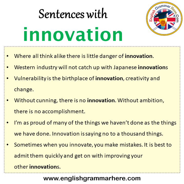 Sentences with innovation, innovation in a Sentence in English, Sentences For innovation