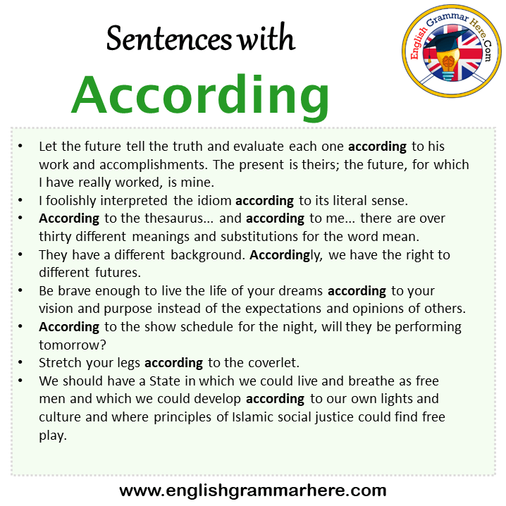 Sentences with According, According in a Sentence in English, Sentences ...