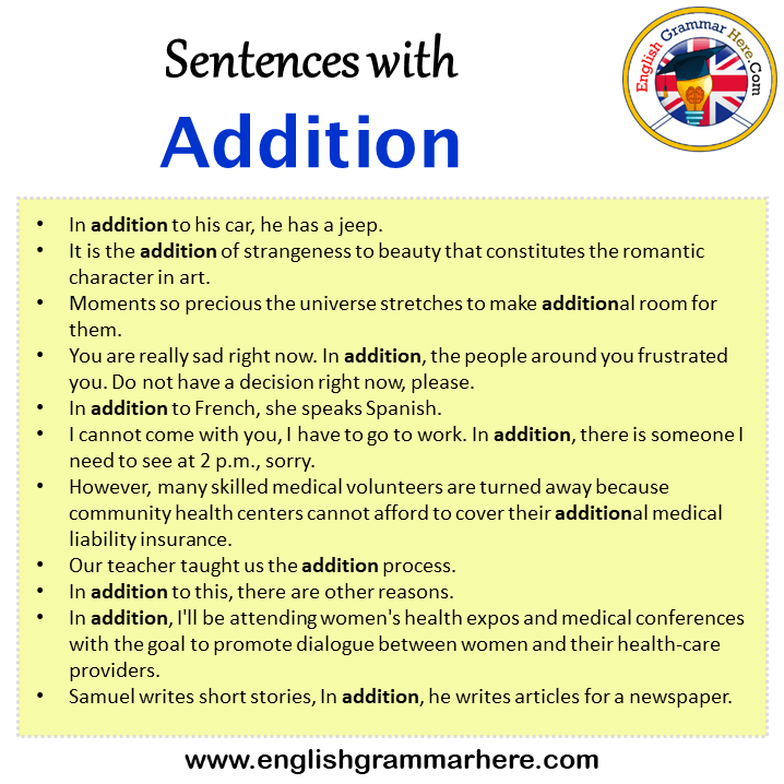 Sentences with Addition, Addition in a Sentence in English, Sentences For Addition