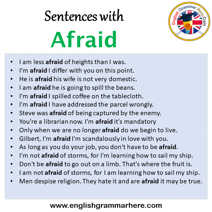 Sentences with Afraid, Afraid in a Sentence in English, Sentences For Afraid