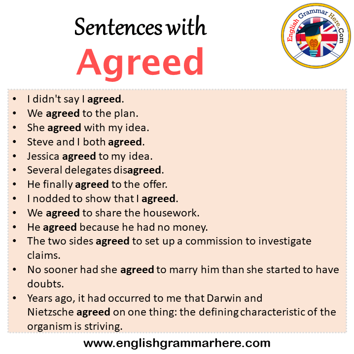 Sentences with Agreed, Agreed in a Sentence in English, Sentences For Agreed