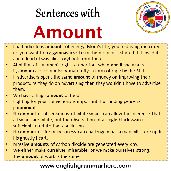 Sentences with Amount, Amount in a Sentence in English, Sentences For Amount
