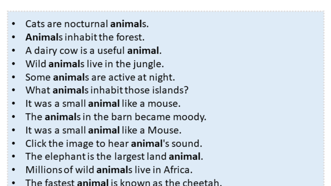 Sentences with Animal, Animal in a Sentence in English, Sentences For Animal  - English Grammar Here