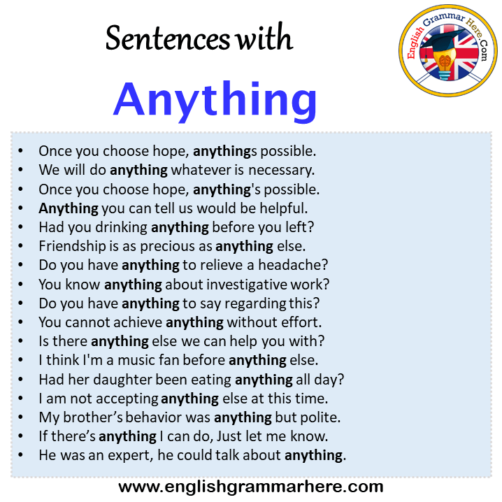 Sentences with Anything, Anything in a Sentence in English, Sentences For Anything