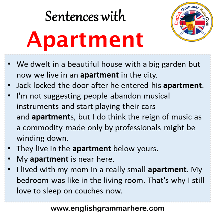Sentences with Apartment, Apartment in a Sentence in English, Sentences For Apartment