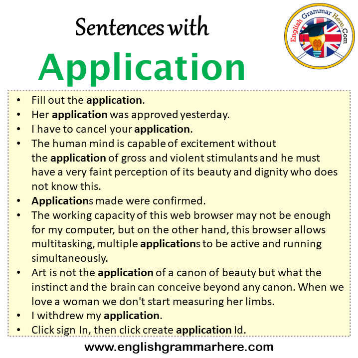 Sentences with Application, Application in a Sentence in English, Sentences For Application