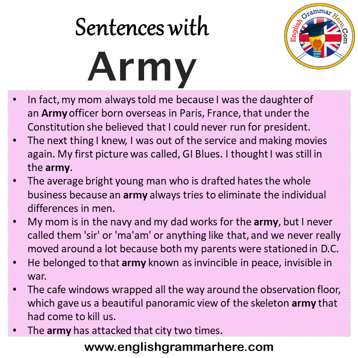 Sentences with Army, Army in a Sentence in English, Sentences For Army