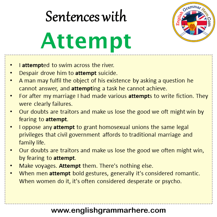 Sentences with Attempt, Attempt in a Sentence in English, Sentences For Attempt