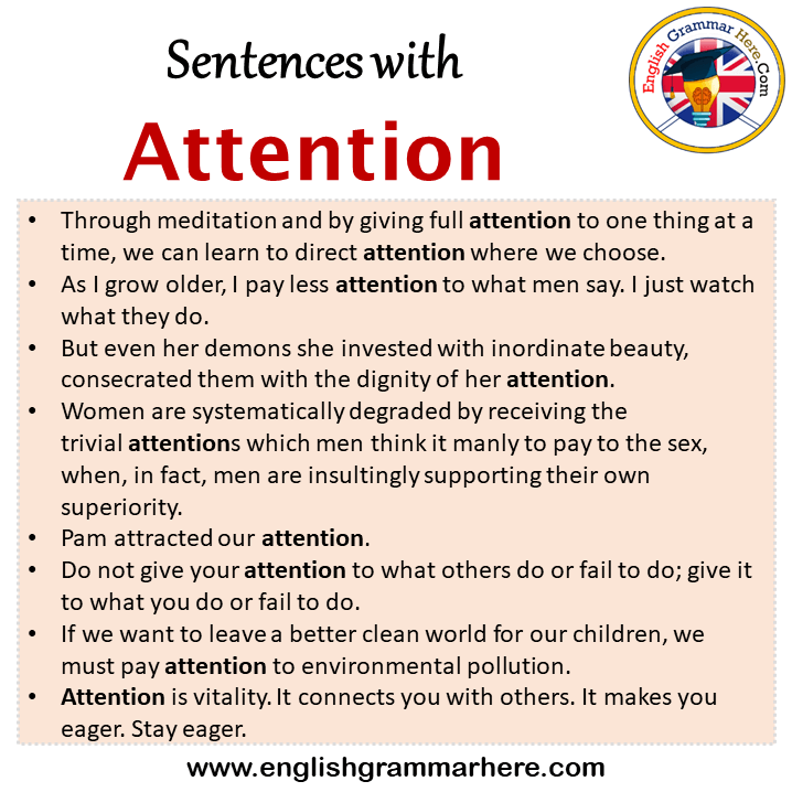 Sentences with Attention, Attention in a Sentence in English, Sentences For Attention