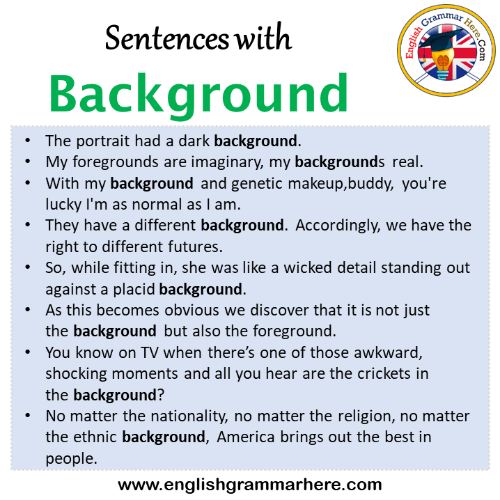 Sentences with Background, Background in a Sentence in English, Sentences For Background