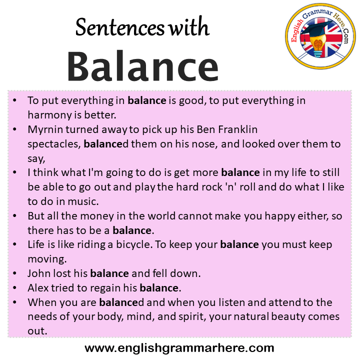 Sentences with Balance, Balance in a Sentence in English, Sentences For Balance