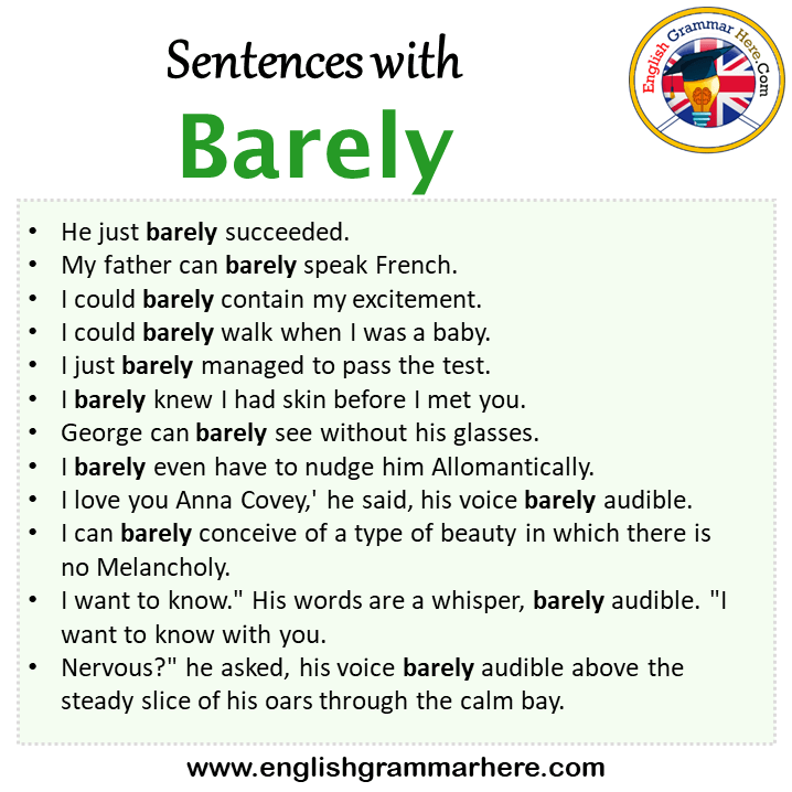 Sentences with Barely, Barely in a Sentence in English, Sentences For Barely