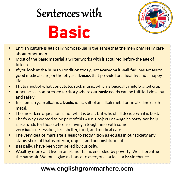 Sentences with Basic, Basic in a Sentence in English, Sentences For Basic