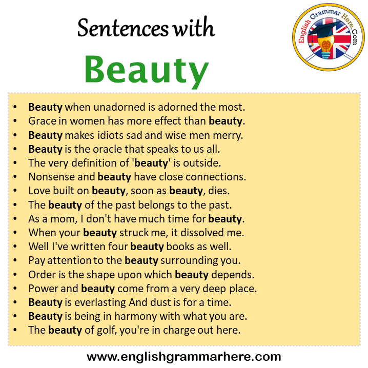 Sentences with Beauty, Beauty in a Sentence in English, Sentences For Beauty