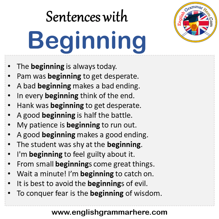 Sentences with Beginning, Beginning in a Sentence in English, Sentences For Beginning