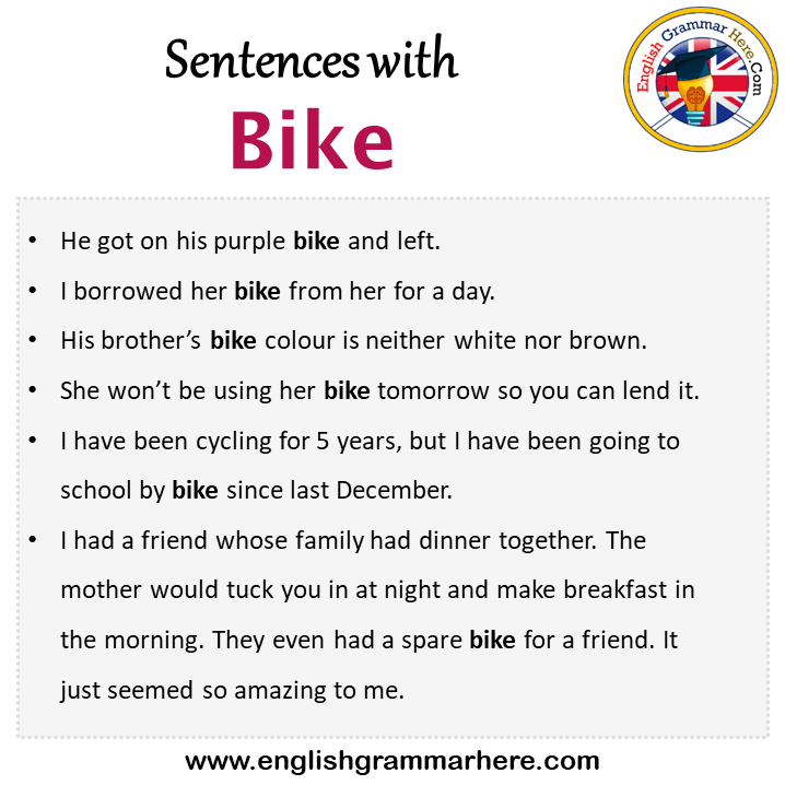 Sentences with Bike, Bike in a Sentence in English, Sentences For Bike