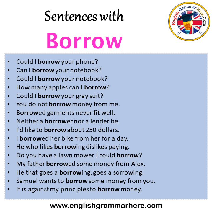 Sentences with Borrow, Borrow in a Sentence in English, Sentences For Borrow