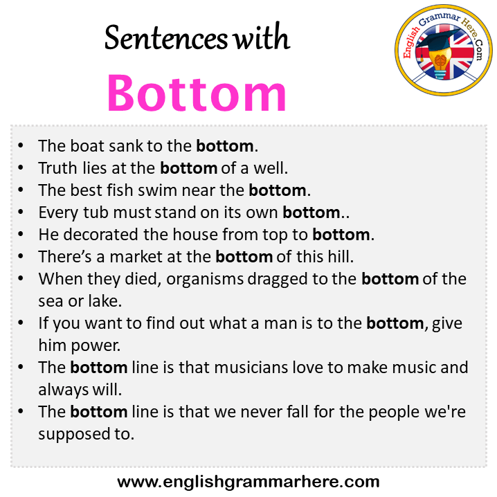 Sentences with Bottom, Bottom in a Sentence in English, Sentences For Bottom