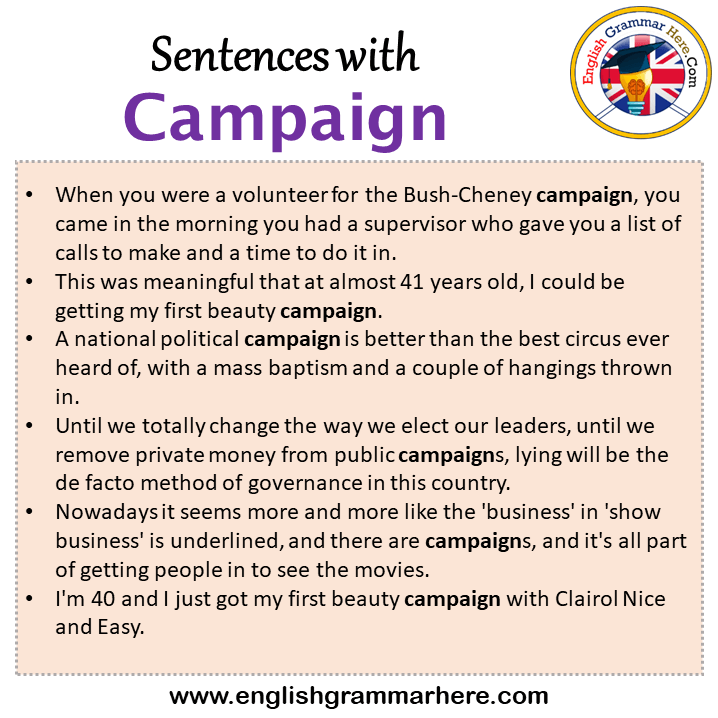 Sentences with Campaign, Campaign in a Sentence in English, Sentences For Campaign