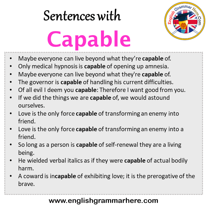 Sentences with Capable, Capable in a Sentence in English, Sentences For Capable